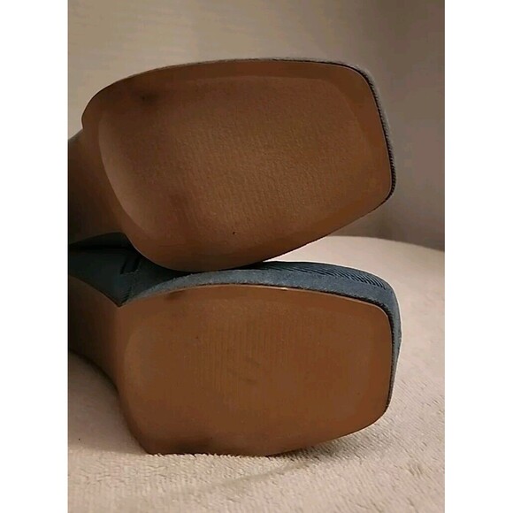 Cape Robbin Trudy Boot Size 8 1/2 Blue Denim Chunky Heel Mid-calf Square Toe Zip - Picture 6 of 13